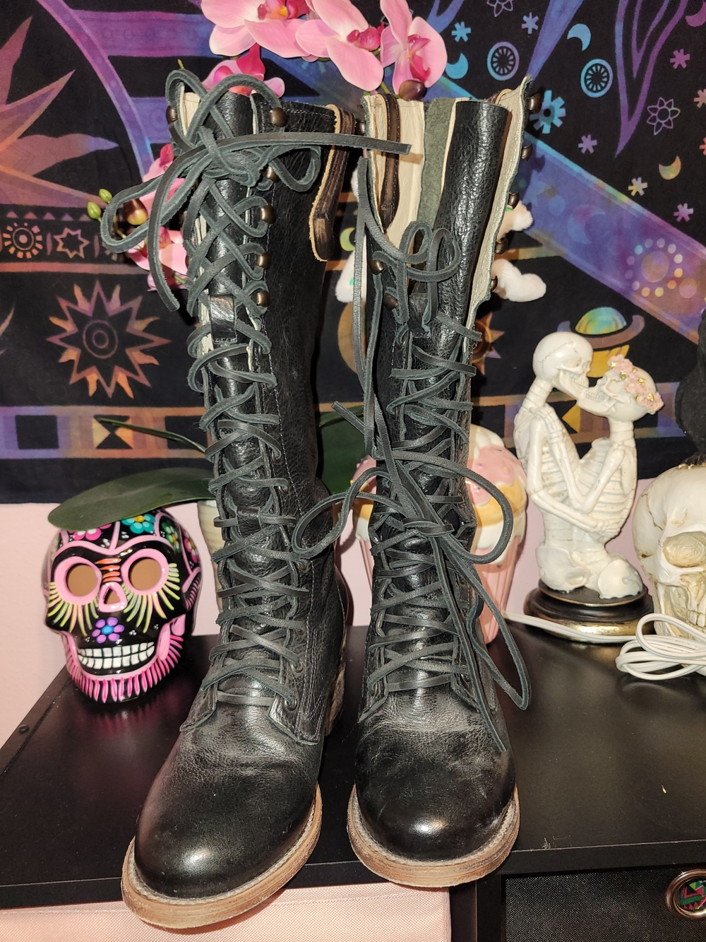 Women’s Freebird Black Lace-Up Mid-Calf Heeled Leather Boots - Picture 2 of 4